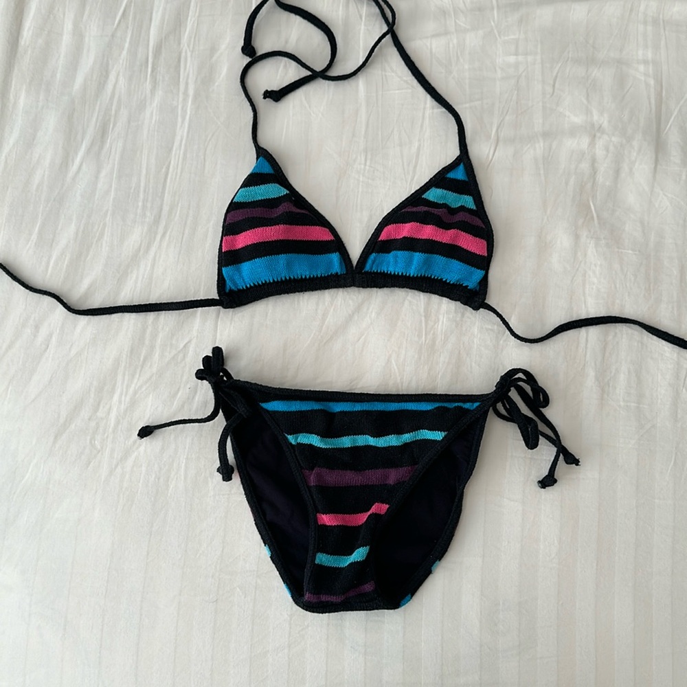 Moussy bikini size 1 striped swimsuit beach vacation